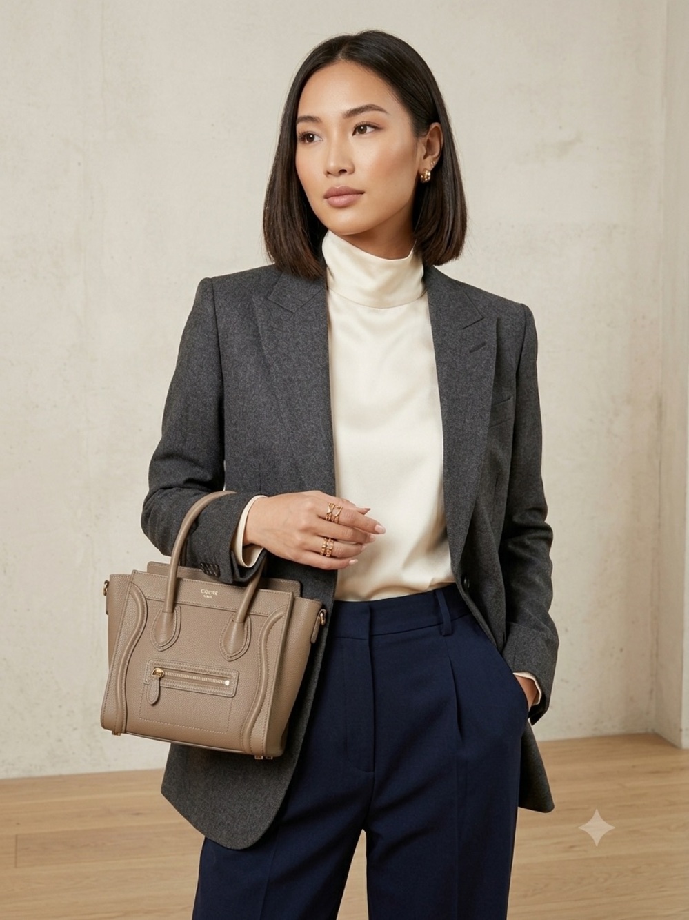 Preowned Taupe Nano Bag with shoulder strap